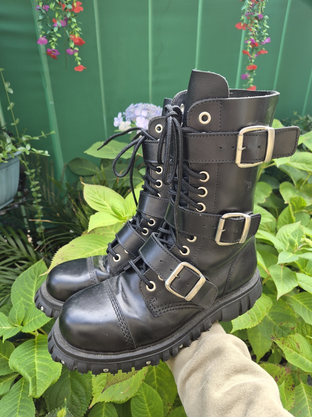 Bondage London Women's Black Buckle Lace-Up Combat Boots